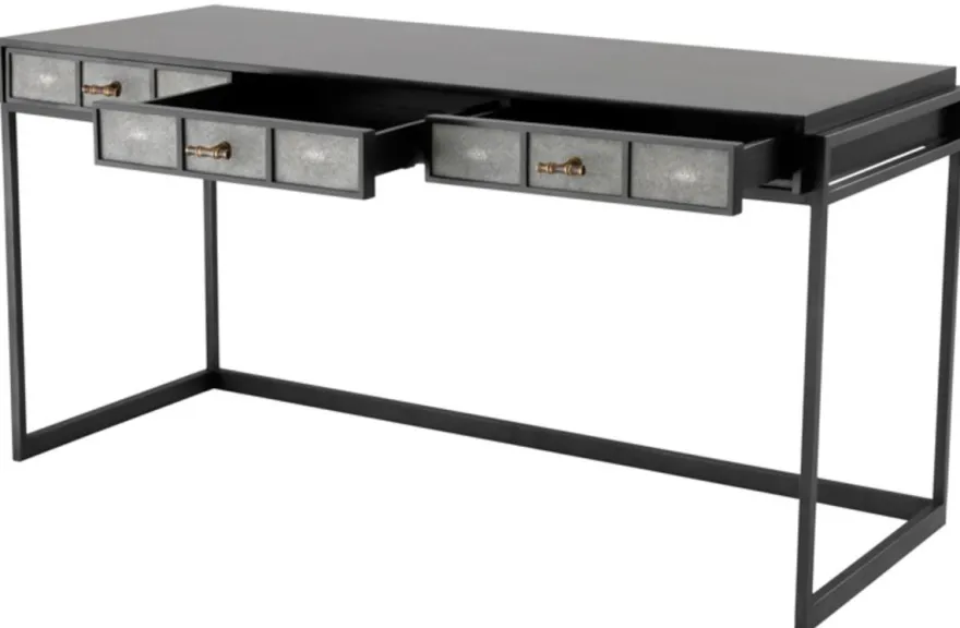 Casa Padrino Luxus Schreibtisch mit 3 Schubladen Schwarz / Grau 150 x 60 x H. 75 cm - Luxus Büromöbel