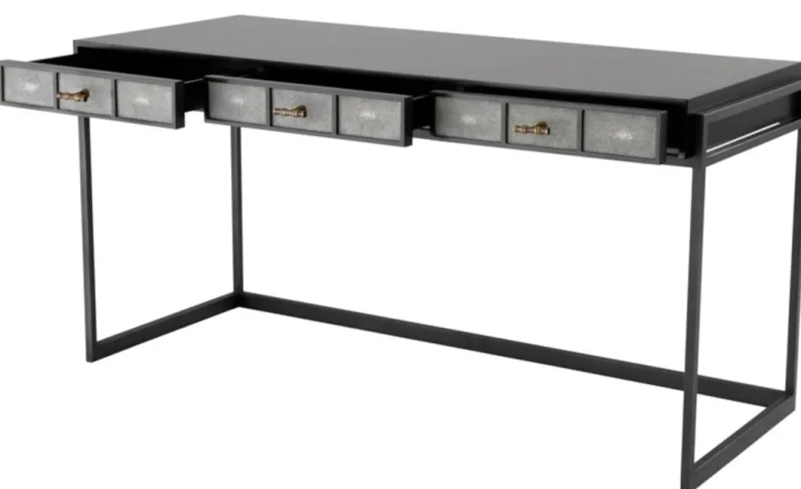 Casa Padrino Luxus Schreibtisch mit 3 Schubladen Schwarz / Grau 150 x 60 x H. 75 cm - Luxus Büromöbel