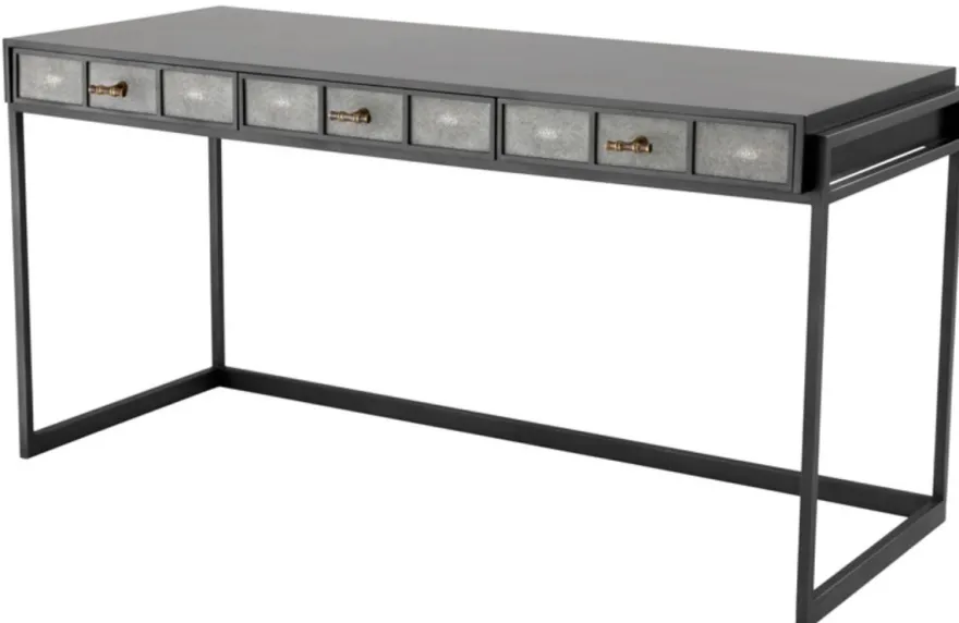 Casa Padrino Luxus Schreibtisch mit 3 Schubladen Schwarz / Grau 150 x 60 x H. 75 cm - Luxus Büromöbel