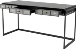Casa Padrino Luxus Schreibtisch mit 3 Schubladen Schwarz / Grau 150 x 60 x H. 75 cm - Luxus Büromöbel