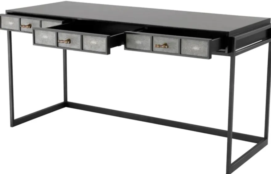 Casa Padrino Luxus Schreibtisch mit 3 Schubladen Schwarz / Grau 150 x 60 x H. 75 cm - Luxus Büromöbel