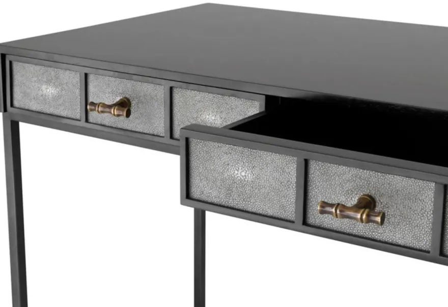 Casa Padrino Luxus Schreibtisch mit 3 Schubladen Schwarz / Grau 150 x 60 x H. 75 cm - Luxus Büromöbel