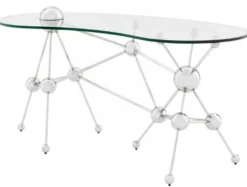 Casa Padrino Luxus Schreibtisch Astronomy im Art Deco Stil - Glas / Edelstahl vernickelt - 160 x 75 x 76 cm