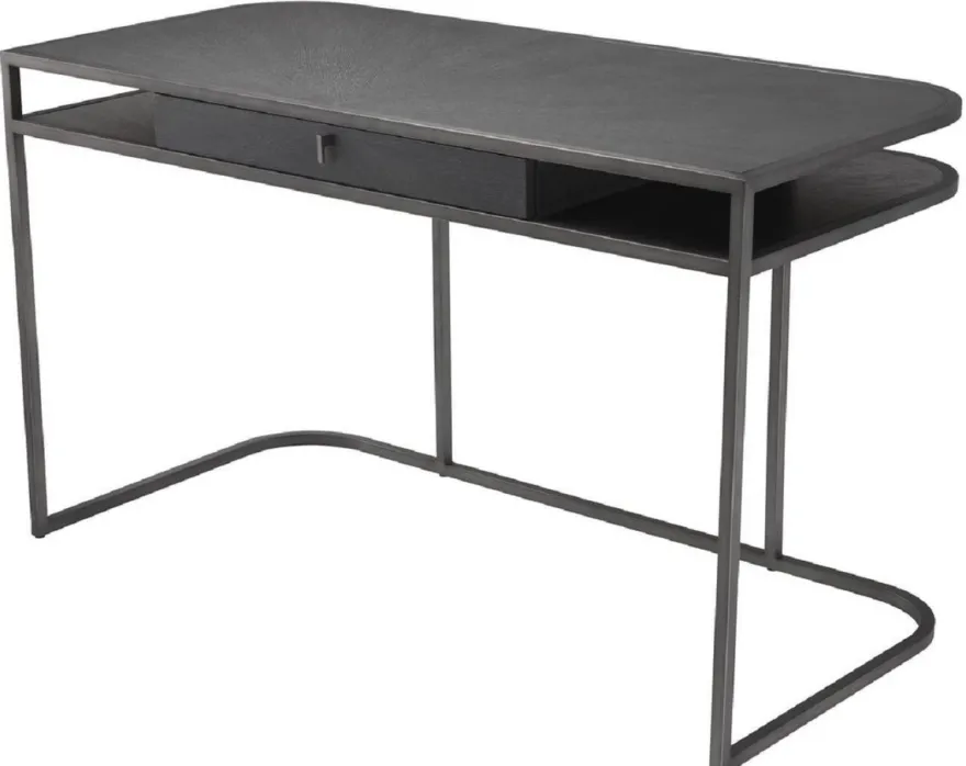 Casa Padrino Luxus Schreibtisch mit Schublade und abnehmbaren Regalaufsatz Dunkelgrau 130 x 60 x H. 75 cm - Büromöbel