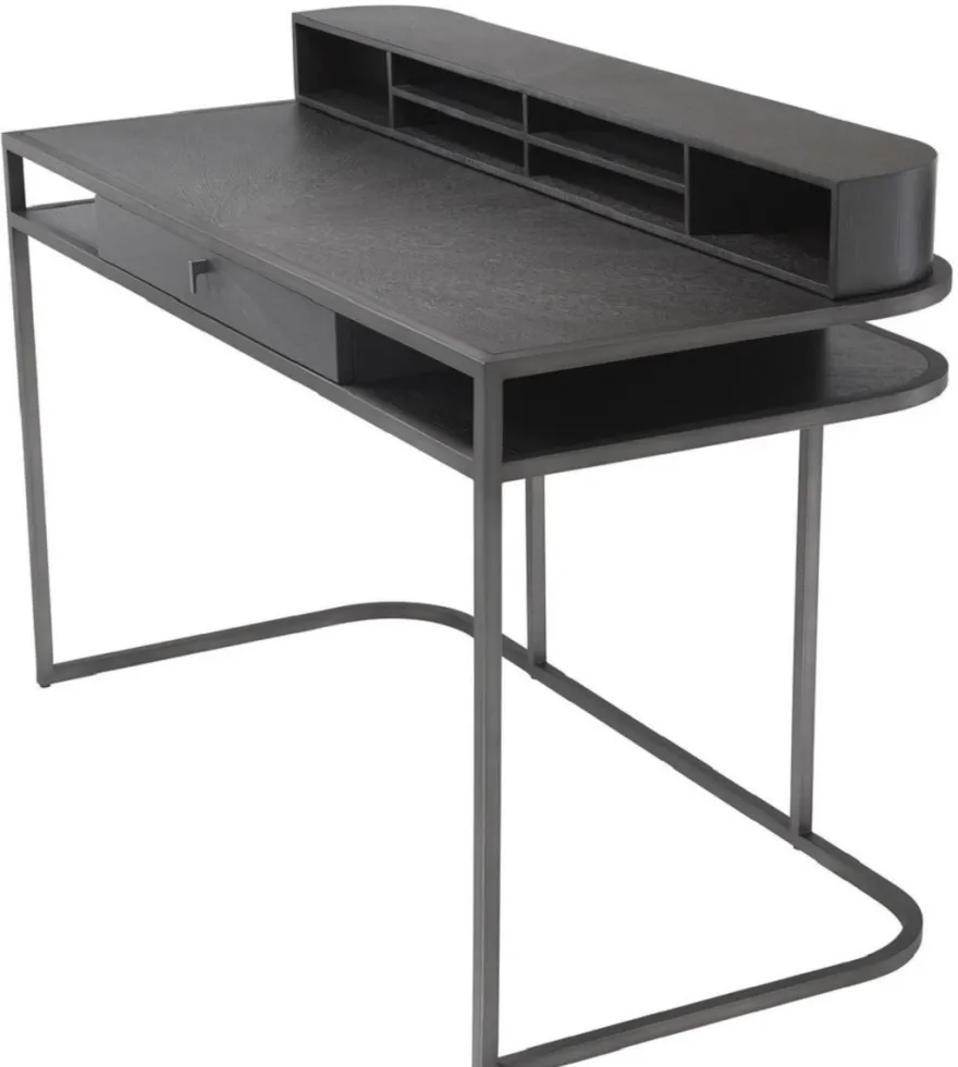 Casa Padrino Luxus Schreibtisch mit Schublade und abnehmbaren Regalaufsatz Dunkelgrau 130 x 60 x H. 75 cm - Büromöbel