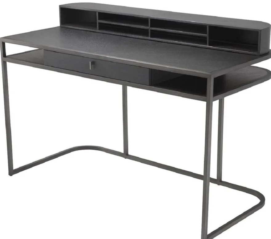 Casa Padrino Luxus Schreibtisch mit Schublade und abnehmbaren Regalaufsatz Dunkelgrau 130 x 60 x H. 75 cm - Büromöbel