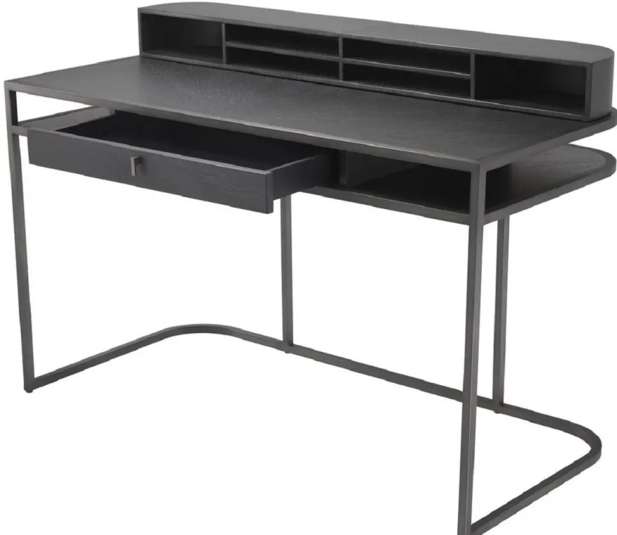 Casa Padrino Luxus Schreibtisch mit Schublade und abnehmbaren Regalaufsatz Dunkelgrau 130 x 60 x H. 75 cm - Büromöbel