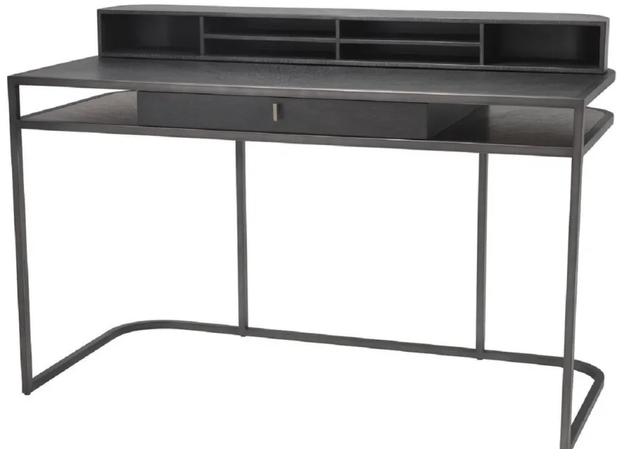 Casa Padrino Luxus Schreibtisch mit Schublade und abnehmbaren Regalaufsatz Dunkelgrau 130 x 60 x H. 75 cm - Büromöbel