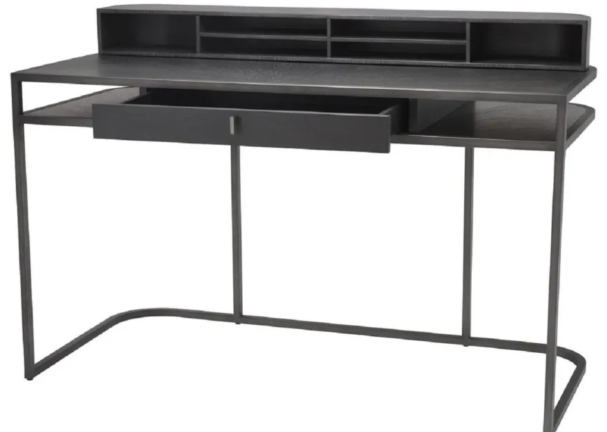 Casa Padrino Luxus Schreibtisch mit Schublade und abnehmbaren Regalaufsatz Dunkelgrau 130 x 60 x H. 75 cm - Büromöbel