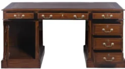 Casa Padrino Luxus Schreibtisch mit Tür und 6 Schubladen Braun / Silber 160 x 80 x H. 79 cm - Büromöbel