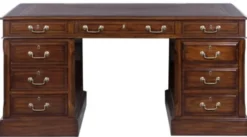 Casa Padrino Luxus Schreibtisch mit Tür und 6 Schubladen Braun / Silber 160 x 80 x H. 79 cm - Büromöbel
