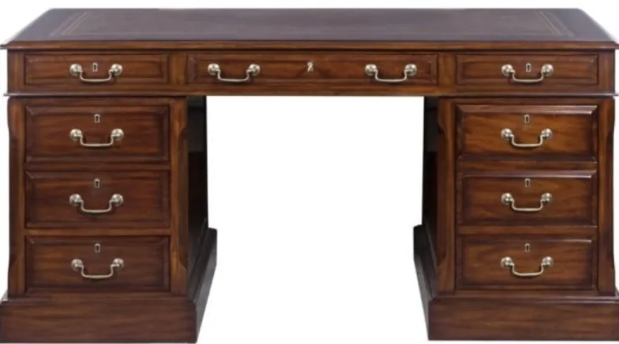 Casa Padrino Luxus Schreibtisch mit Tür und 6 Schubladen Braun / Silber 160 x 80 x H. 79 cm - Büromöbel