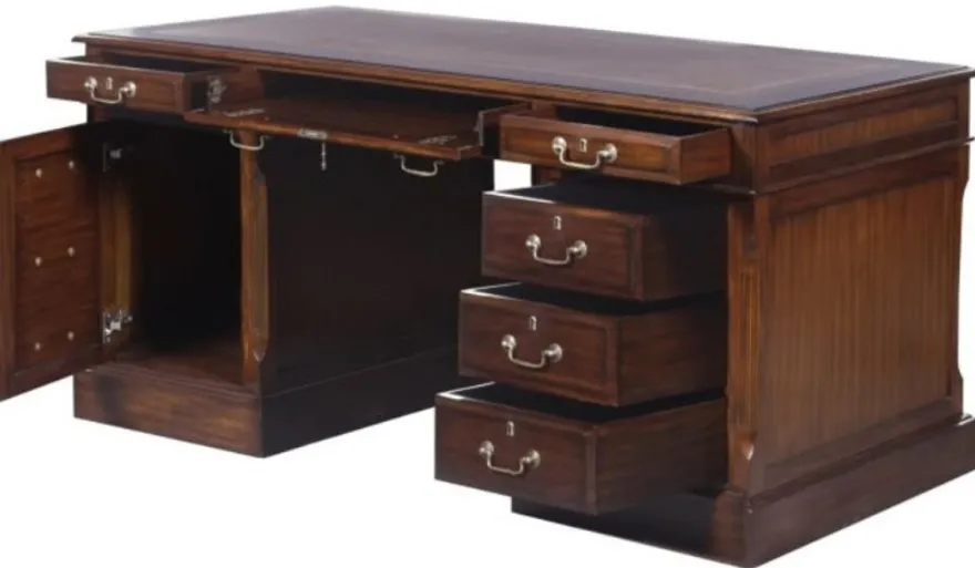 Casa Padrino Luxus Schreibtisch mit Tür und 6 Schubladen Braun / Silber 160 x 80 x H. 79 cm - Büromöbel