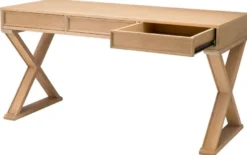 Casa Padrino Luxus Schreibtisch Naturfarben 150 x 60 x H. 76 cm - Massivholz Bürotisch mit 3 Schubladen - Computertisch - Büro Möbel - Luxus Möbel - Luxus Einrichtung - Luxus Qualität