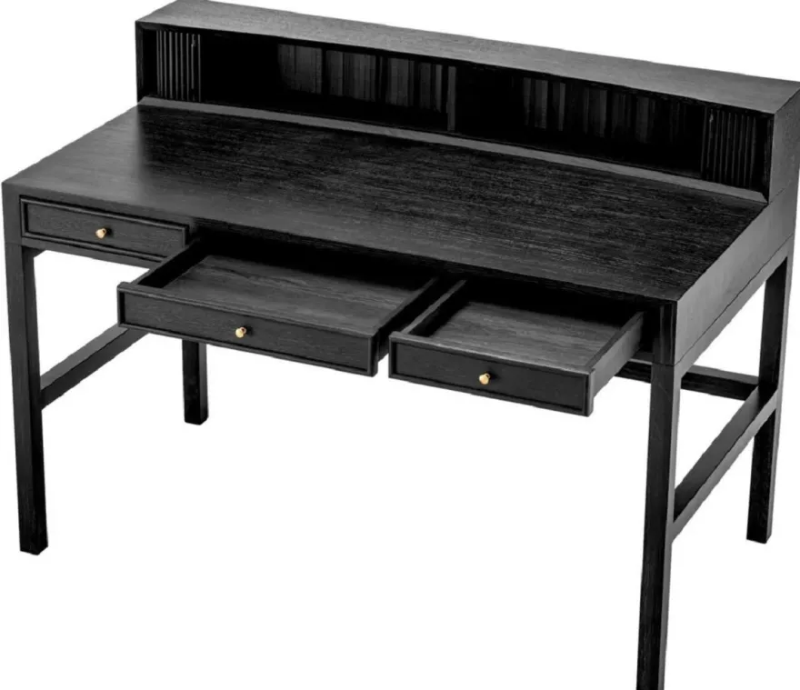 Casa Padrino Luxus Schreibtisch Schwarzgrau / Messing 130 cm
