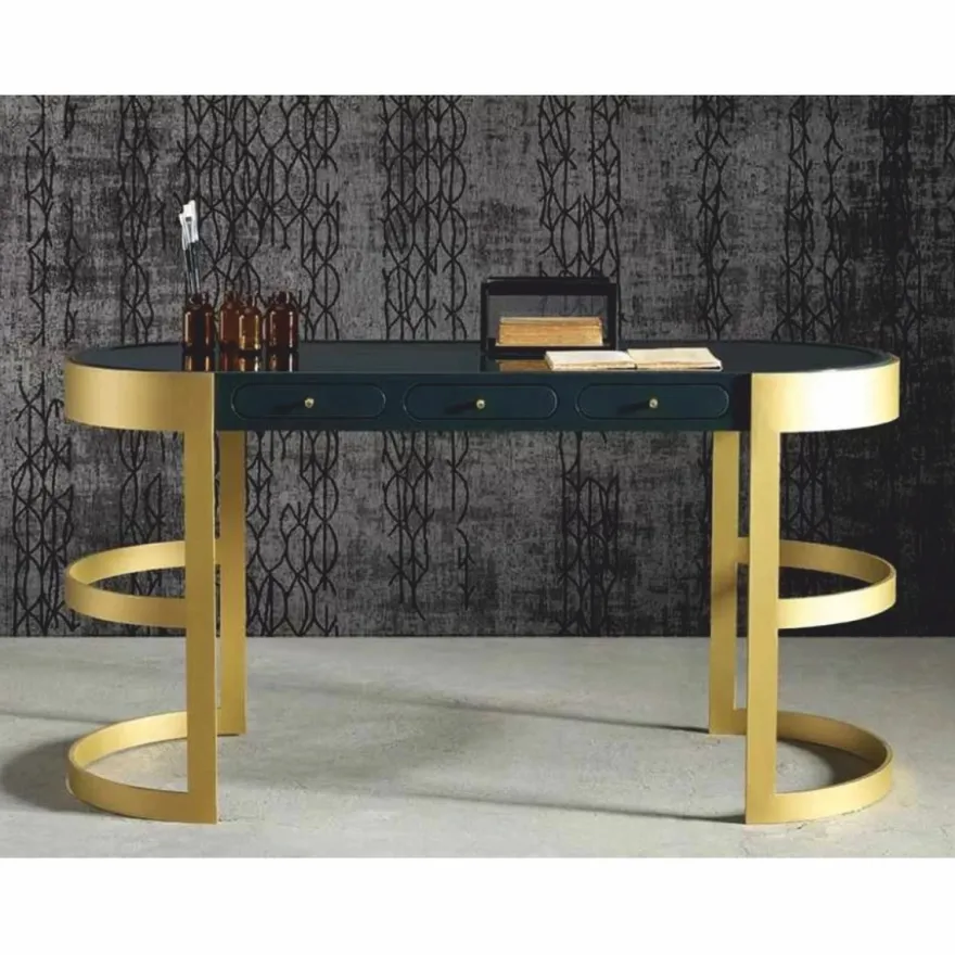 Casa Padrino Luxus Schreibtisch mit 3 Schubladen Schwarz / Gold 150 cm - Büro Möbel