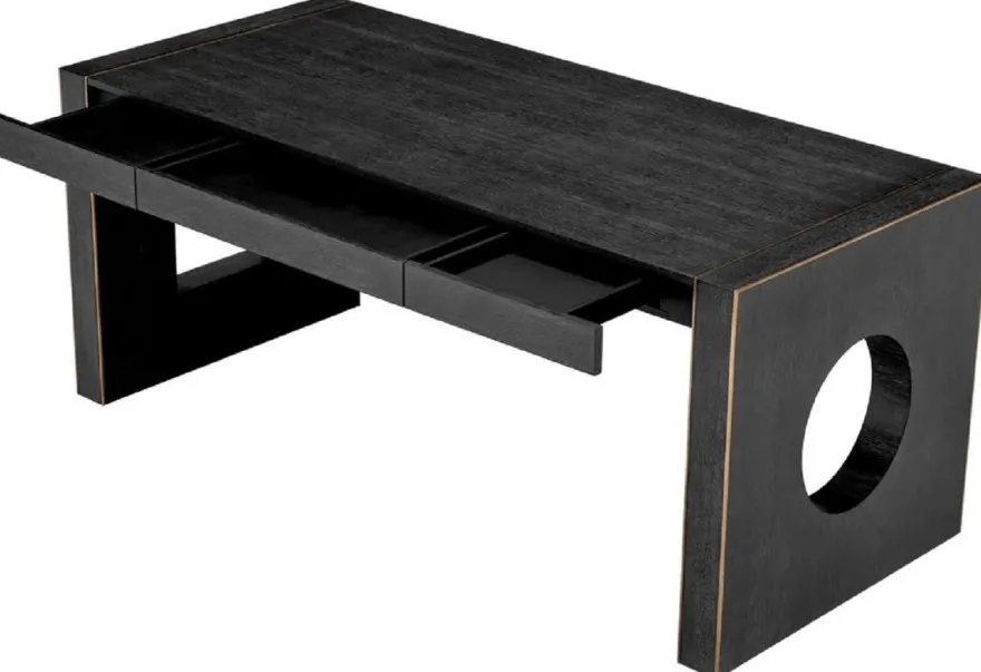 Casa Padrino Luxus Schreibtisch mit 3 Schubladen Schwarzgrau / Bronze 180,5 x 80 x H. 76 cm - Bürotisch - Computertisch - Büro Möbel - Luxus Möbel - Luxus Einrichtung - Luxus Qualität