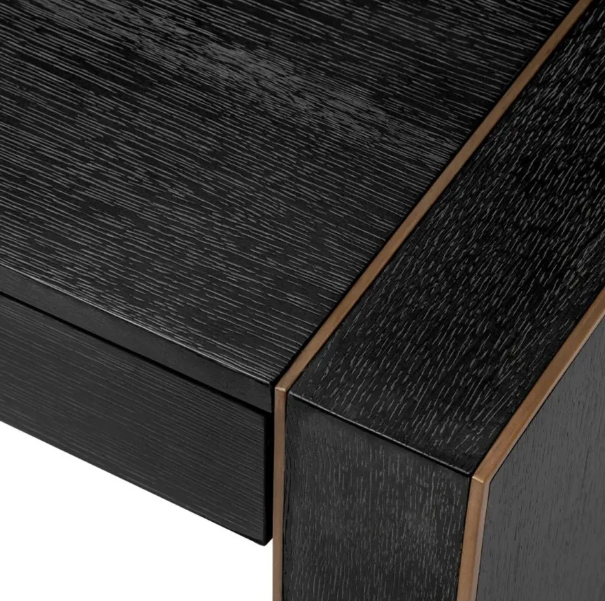 Casa Padrino Luxus Schreibtisch mit 3 Schubladen Schwarzgrau / Bronze 180,5 x 80 x H. 76 cm - Bürotisch - Computertisch - Büro Möbel - Luxus Möbel - Luxus Einrichtung - Luxus Qualität