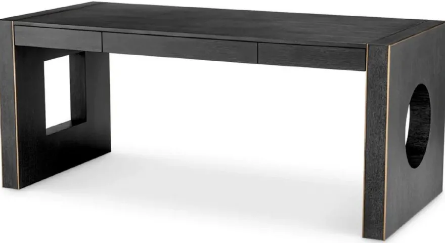 Casa Padrino Luxus Schreibtisch mit 3 Schubladen Schwarzgrau / Bronze 180,5 x 80 x H. 76 cm - Bürotisch - Computertisch - Büro Möbel - Luxus Möbel - Luxus Einrichtung - Luxus Qualität