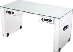 Casa Padrino Luxus Schreibtisch im Koffer Design Silber / Schwarz 150 x 72 x H. 76 cm - Aluminium Bürotisch mit Glasplatte - Aluminium Möbel - Büro Möbel - Luxus Möbel - Luxus Einrichtung