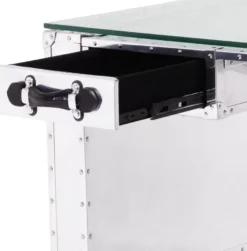 Casa Padrino Luxus Schreibtisch im Koffer Design Silber / Schwarz 150 x 72 x H. 76 cm - Aluminium Bürotisch mit Glasplatte - Aluminium Möbel - Büro Möbel - Luxus Möbel - Luxus Einrichtung
