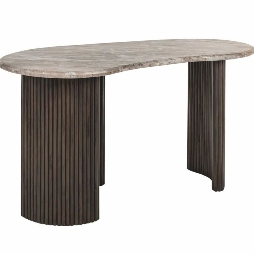 Casa Padrino Luxus Schreibtisch mit Marmorplatte Beige / Dunkelbraun 150 cm - Büro Möbel