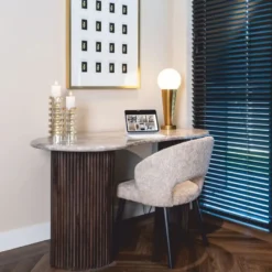 Casa Padrino Luxus Schreibtisch mit Marmorplatte Beige / Dunkelbraun 150 cm - Büro Möbel