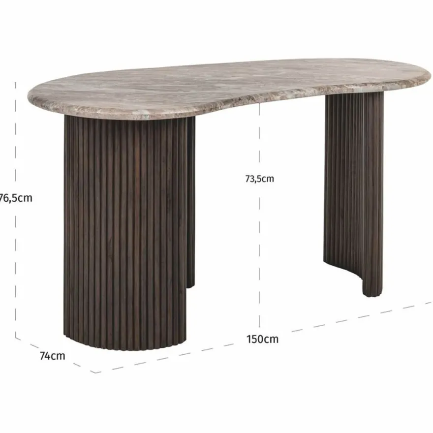 Casa Padrino Luxus Schreibtisch mit Marmorplatte Beige / Dunkelbraun 150 cm - Büro Möbel