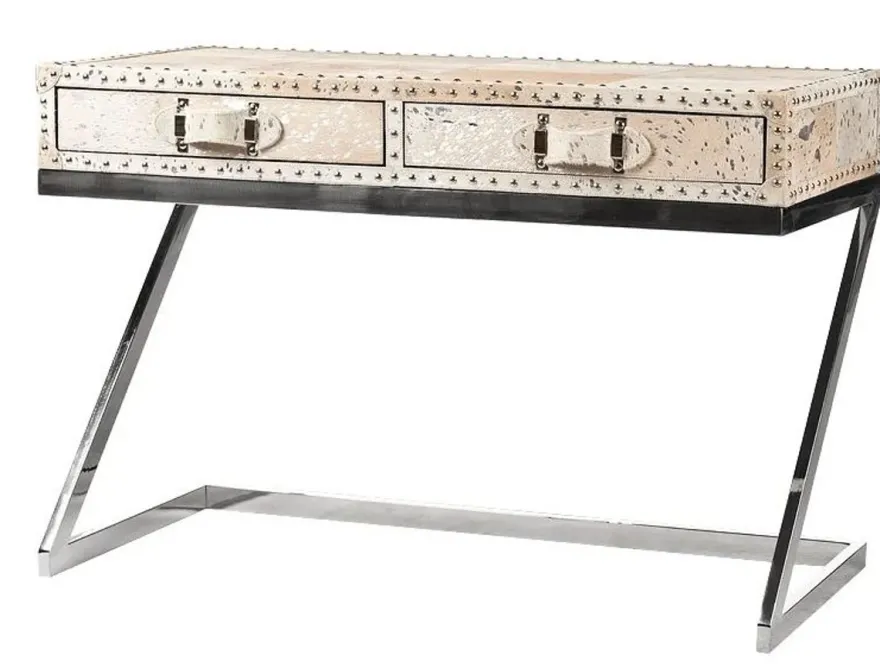 Casa Padrino Luxus Schreibtisch mit 2 Schubladen Fell / Silber 110 x 50 x H75 / Metall - Sekretär