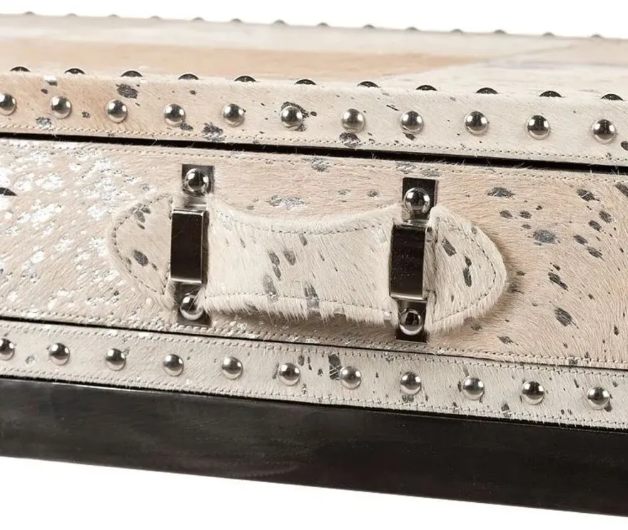 Casa Padrino Luxus Schreibtisch mit 2 Schubladen Fell / Silber 110 x 50 x H75 / Metall - Sekretär