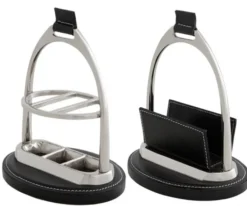 Casa Padrino Luxus Schreibtisch Set Briefständer und Kugelschreiber Ständer aus Echtleder in Schwarz, 17 x 12 x 20 cm