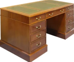 Casa Padrino Luxus Schreibtisch Hellbraun / Grün / Gold 140 x 70 x H. 78 cm - Massivholz Bürotisch im englischen Stil - Luxus Büro Möbel