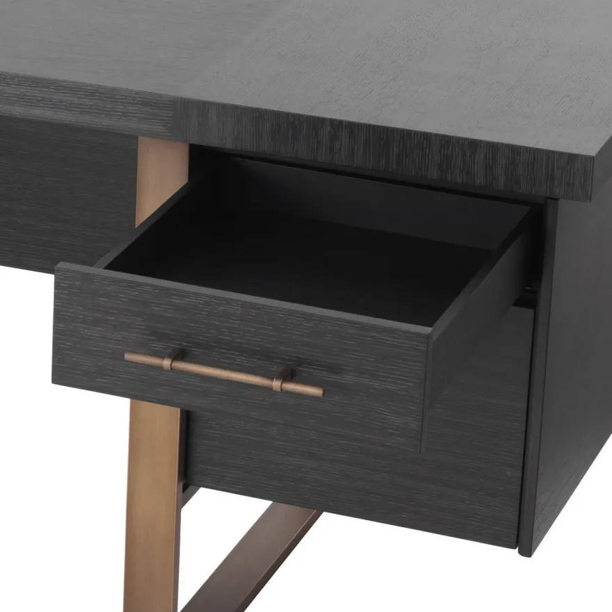 Casa Padrino Luxus Schreibtisch Anthrazitgrau / Bronzefarben 180 x 80 x H. 76 cm - Eleganter Massivholz Schreibtisch mit 4 Schubladen - Luxus Büro Möbel
