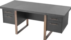 Casa Padrino Luxus Schreibtisch Anthrazitgrau / Bronzefarben 180 x 80 x H. 76 cm - Eleganter Massivholz Schreibtisch mit 4 Schubladen - Luxus Büro Möbel