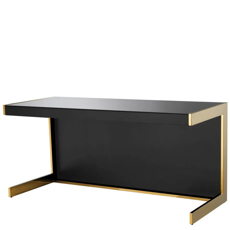 Casa Padrino Luxus Schreibtisch Schwarz / Gold 160,5 x 65 x H. 75,5 cm - Luxus Möbel - Büromöbel
