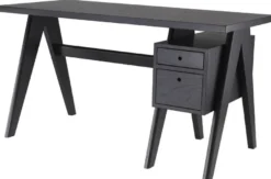 Casa Padrino Luxus Schreibtisch Schwarz 140 x 69 x H. 77 cm - Eleganter Massivholz Schreibtisch mit 2 Schubladen - Luxus Büro Möbel