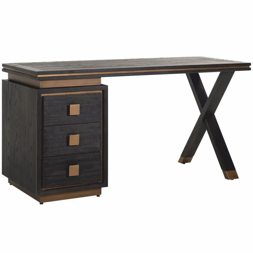 Casa Padrino Luxus Schreibtisch mit 3 Schubladen Antik Schwarz / Bronze 150 cm - Büro Möbel