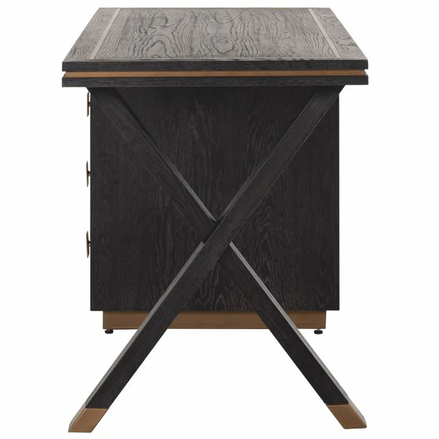 Casa Padrino Luxus Schreibtisch mit 3 Schubladen Antik Schwarz / Bronze 150 cm - Büro Möbel