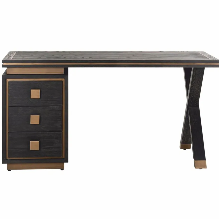Casa Padrino Luxus Schreibtisch mit 3 Schubladen Antik Schwarz / Bronze 150 cm - Büro Möbel
