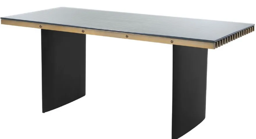 Casa Padrino Luxus Schreibtisch mit Glasplatte Messing / Schwarz 180 x 78,5 x H. 76 cm - Luxus Qualität - Büromöbel