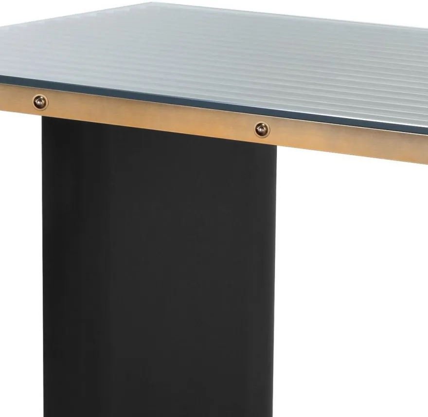 Casa Padrino Luxus Schreibtisch mit Glasplatte Messing / Schwarz 180 x 78,5 x H. 76 cm - Luxus Qualität - Büromöbel