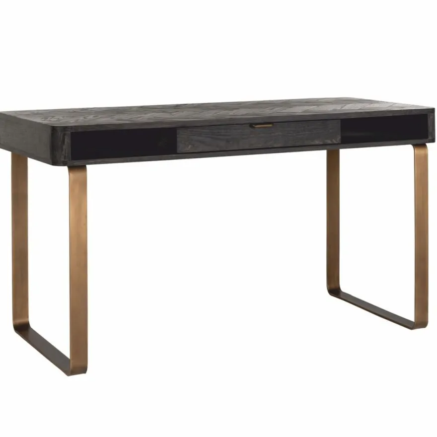 Casa Padrino Luxus Schreibtisch mit Schublade Antik Schwarz / Messing 140 cm - Büro Möbel