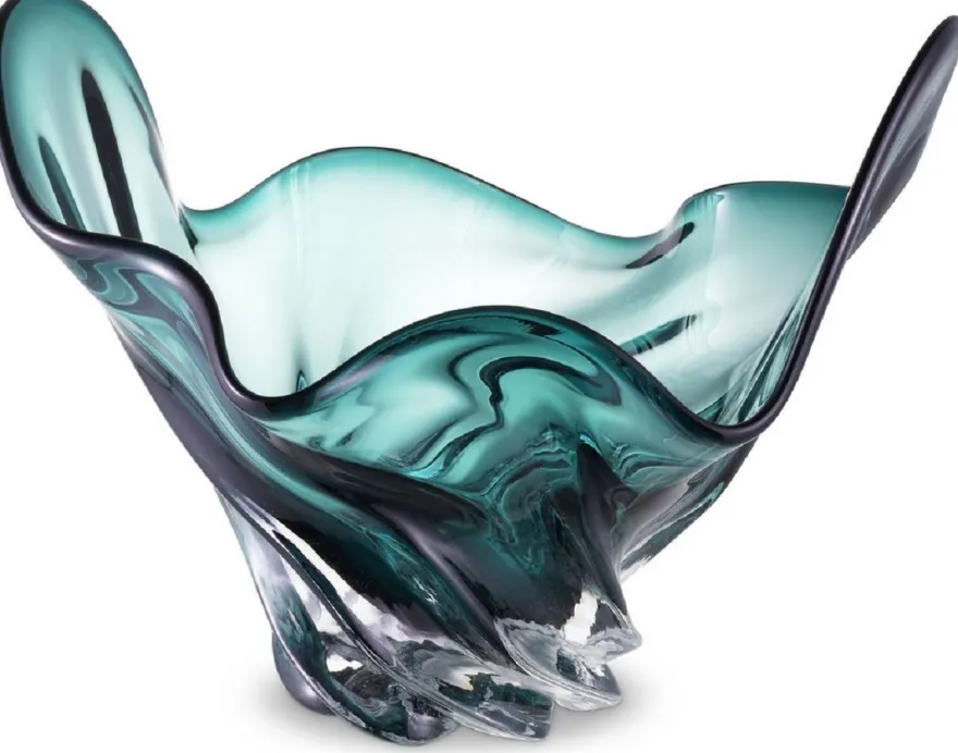 Casa Padrino Luxus Schüssel Grün 42 x 27 x H. 25 cm - Moderne Deko Schüssel aus mundgeblasenem Glas - Deko Accessoires - Luxus Qualität