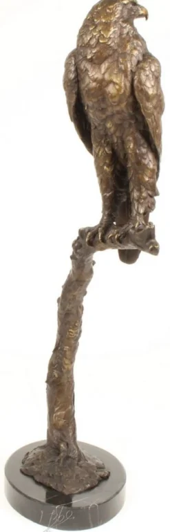 Casa Padrino Luxus Seeadler Bronzefigur Grau / Gold / Schwarz 42,6 x 21,4 x H. 81,8 cm - Dekofigur mit Marmorsockel