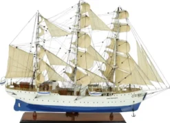 Casa Padrino Luxus Segelschiff Christian Radich Weiß / Blau 97 x 30 x H. 70 cm - Handgefertigtes Deko Schiff - Holzschiff - Modellschiff - Deko Accessoires - Luxus Wohnzimmer Deko