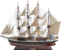 Casa Padrino Luxus Segelschiff Pamier mit Massivholz Ständer Schwarz / Weiß / Rot / Braun 97 x 30 x H. 70 cm - Handgefertigtes Deko Schiff Holzschiff - Deko Accessoires