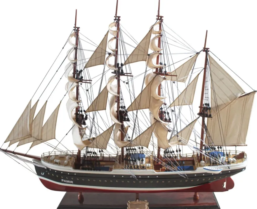 Casa Padrino Luxus Segelschiff Pamier mit Massivholz Ständer Schwarz / Weiß / Rot / Braun 97 x 30 x H. 70 cm - Handgefertigtes Deko Schiff Holzschiff - Deko Accessoires