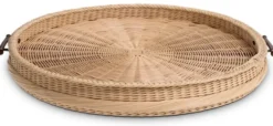 Casa Padrino Luxus Serviertablett Naturfarben / Braun Ø 83 x H. 9 cm - Rundes Rattan Tablett mit 2 Tragegriffen - Gastronomie & Restaurant Accessoires - Luxus Accessoires