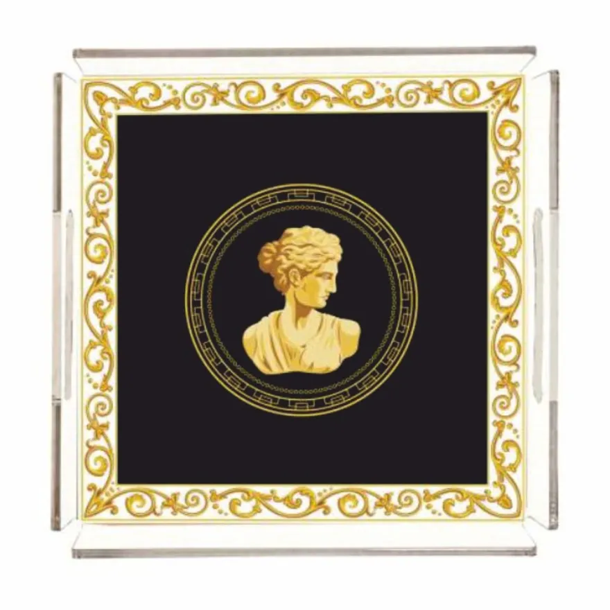 Casa Padrino Luxus Serviertablett Barock Frauenbüste Schwarz 40 cm - Gastronomie Accessoires