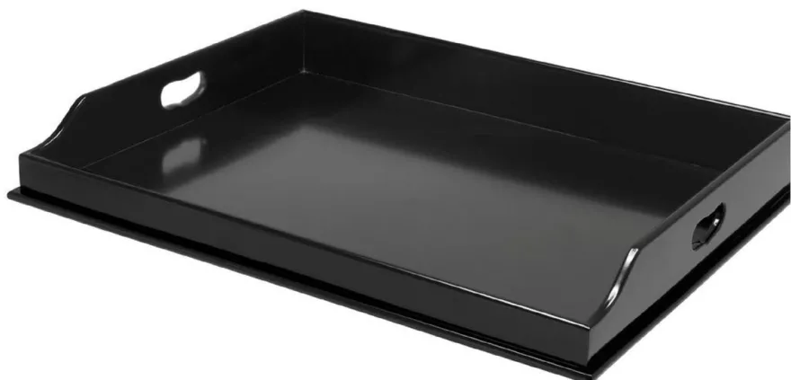 Casa Padrino Luxus Serviertablett mit Ständer Schwarz 77 x 59,5 x H. 81,5 cm - Abnehmbares und klappbares Mahagoni Tablett - Luxus Accessoires